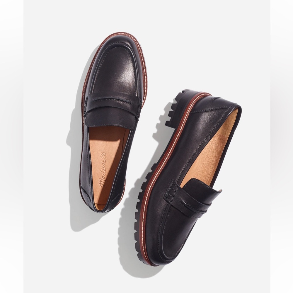 Madewell Black Leather Loafers with Brown Sole size 7 in EUC - Picture 2 of 13
